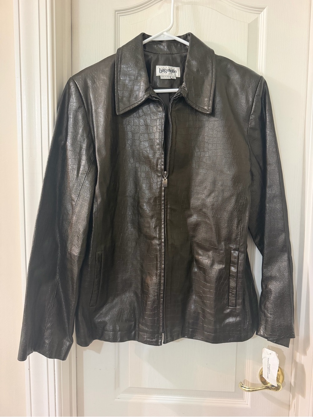 NWT bagatelle Black Croc-Embossed Leather Zip Jacket